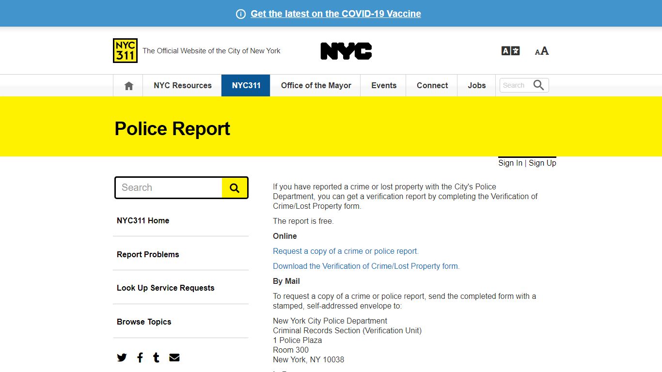Police Report · NYC311 - New York City